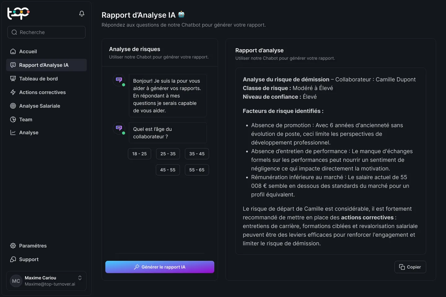 AI analysis report with charts and data