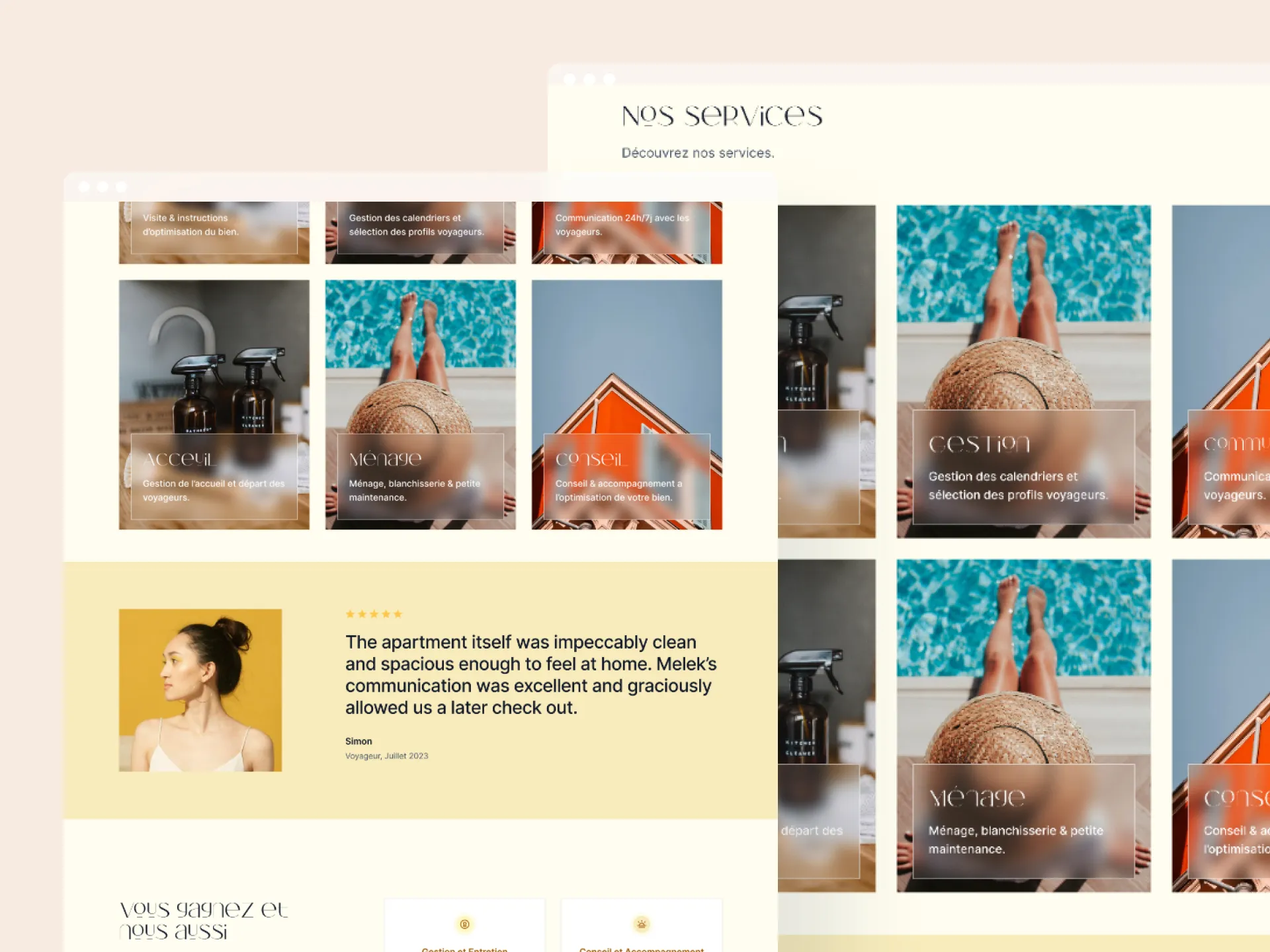 Yellow Conciergerie website design with a yellow background
