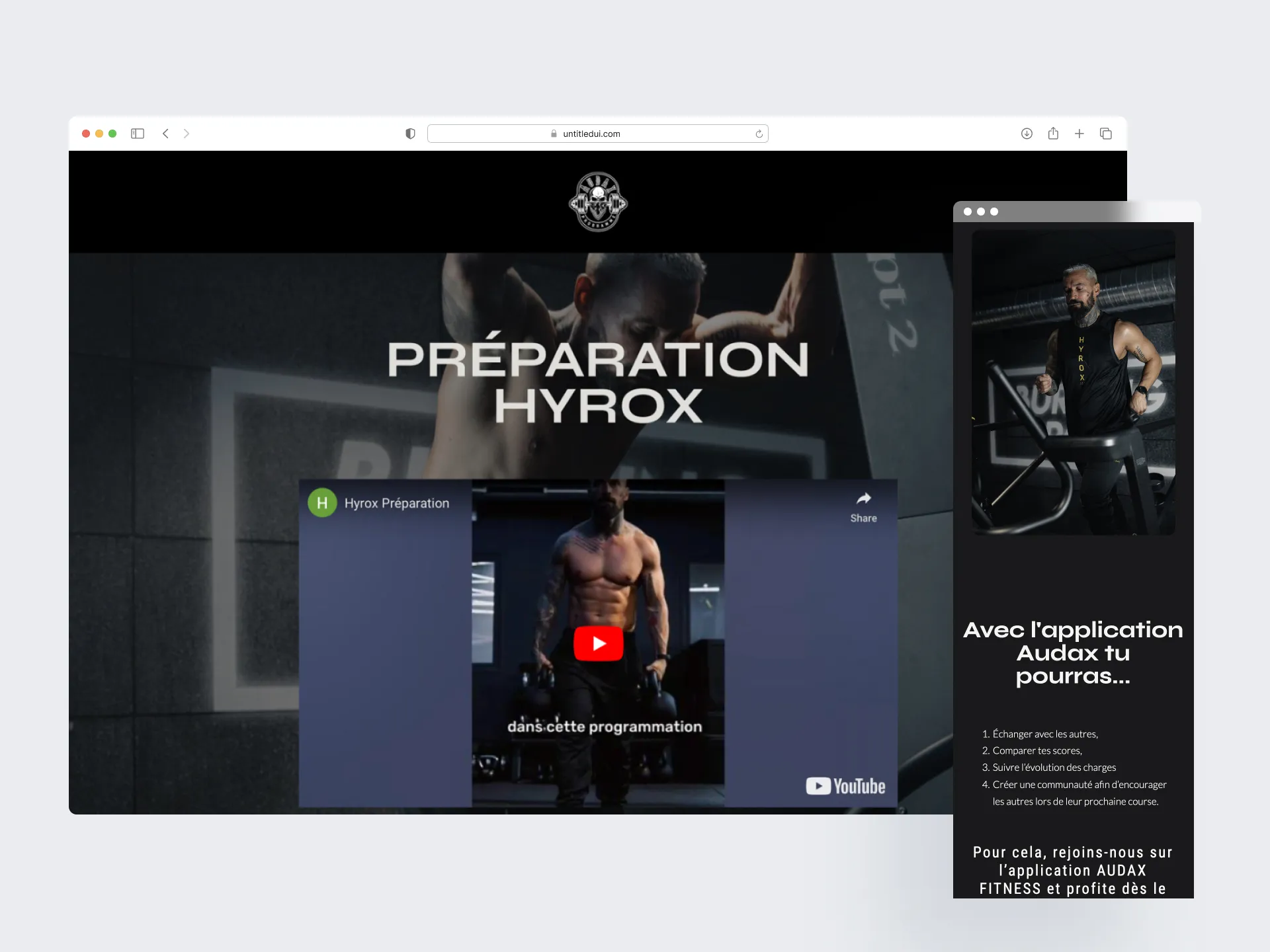 Audax Fitness app interface showing workout progress