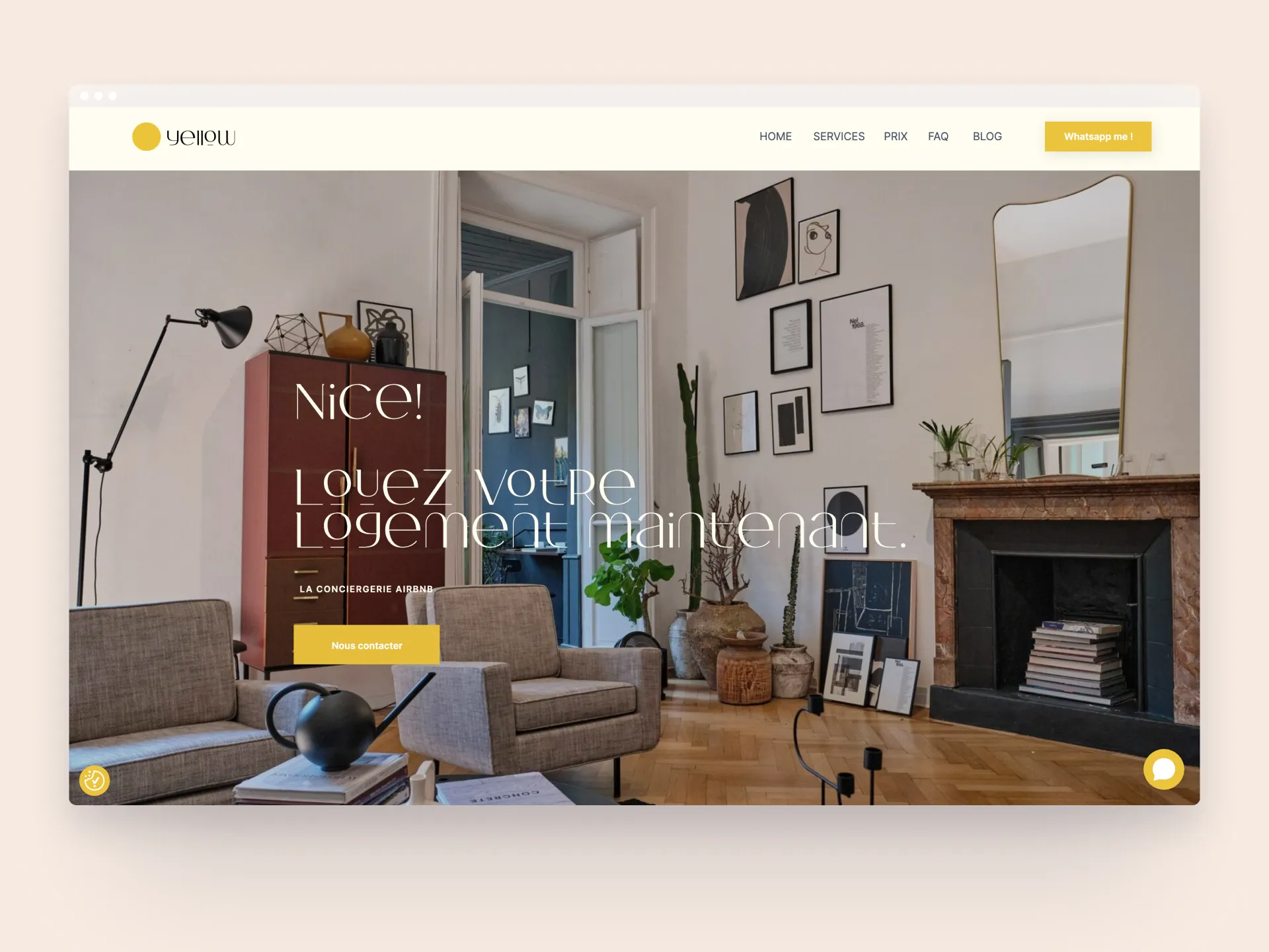 Yellow Conciergerie website design with a yellow and white layout