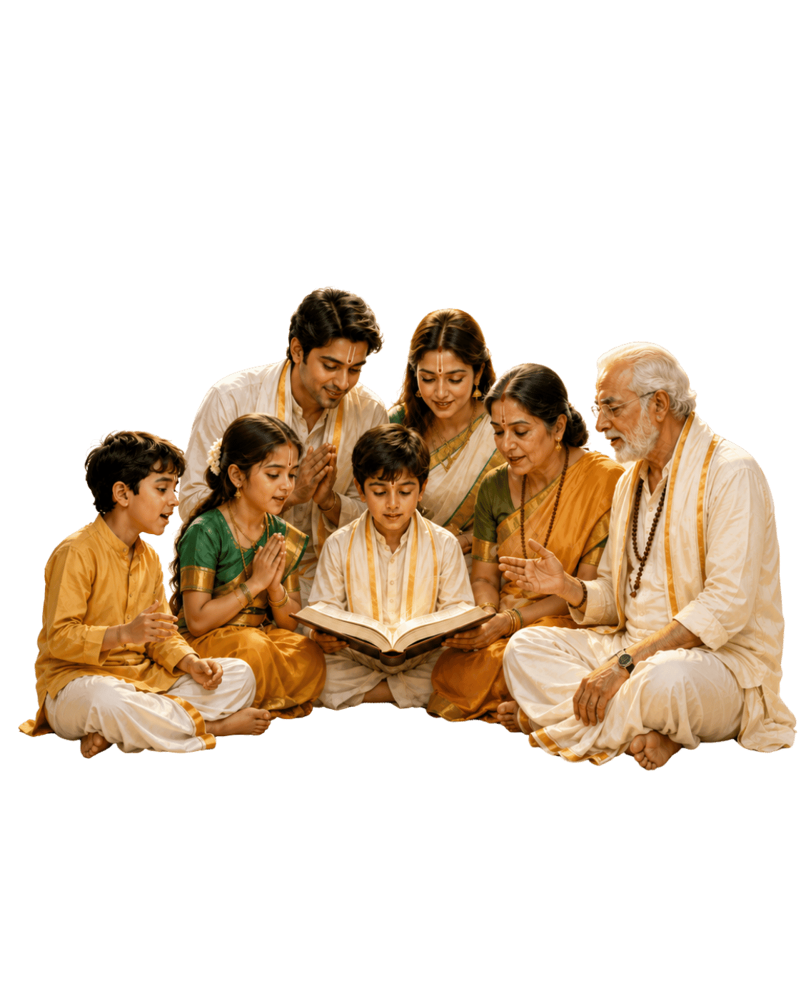 Children, youth, adults, and elders chanting Sri Vishnu Sahasranamam together