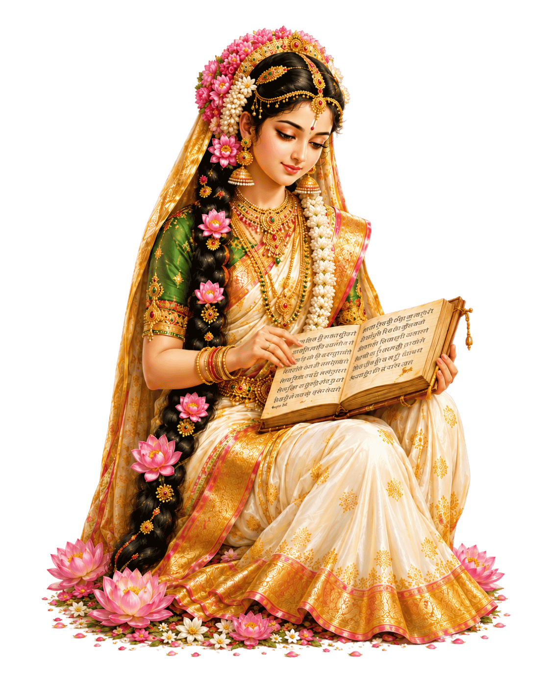 Sri Andal reading sacred verses in a devotional Tiruppavai illustration