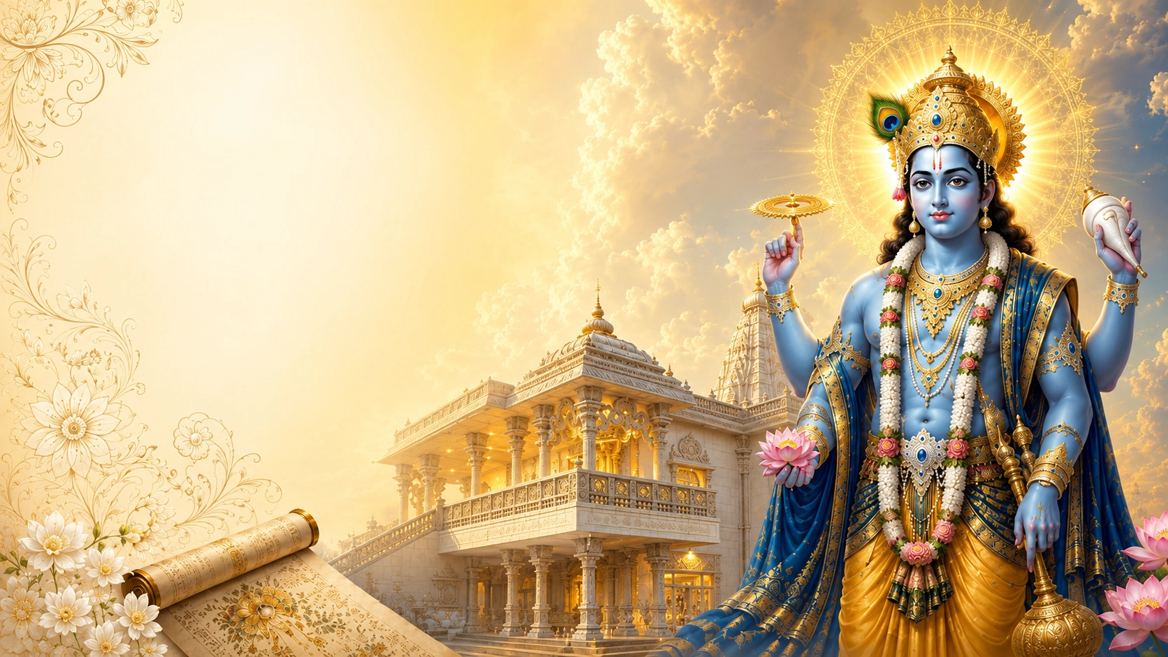Lord Vishnu with Radha Krishna Temple of Dallas in a devotional class banner