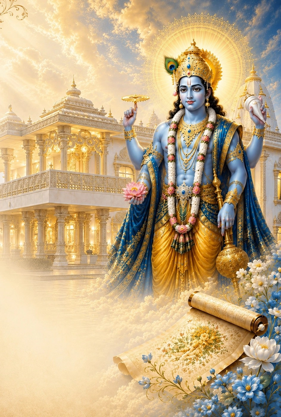Lord Vishnu with Radha Krishna Temple of Dallas in a devotional class banner