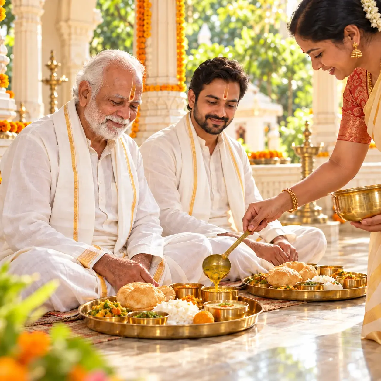 A family preparing modak together during the Ganesh Mahotsav cooking activity