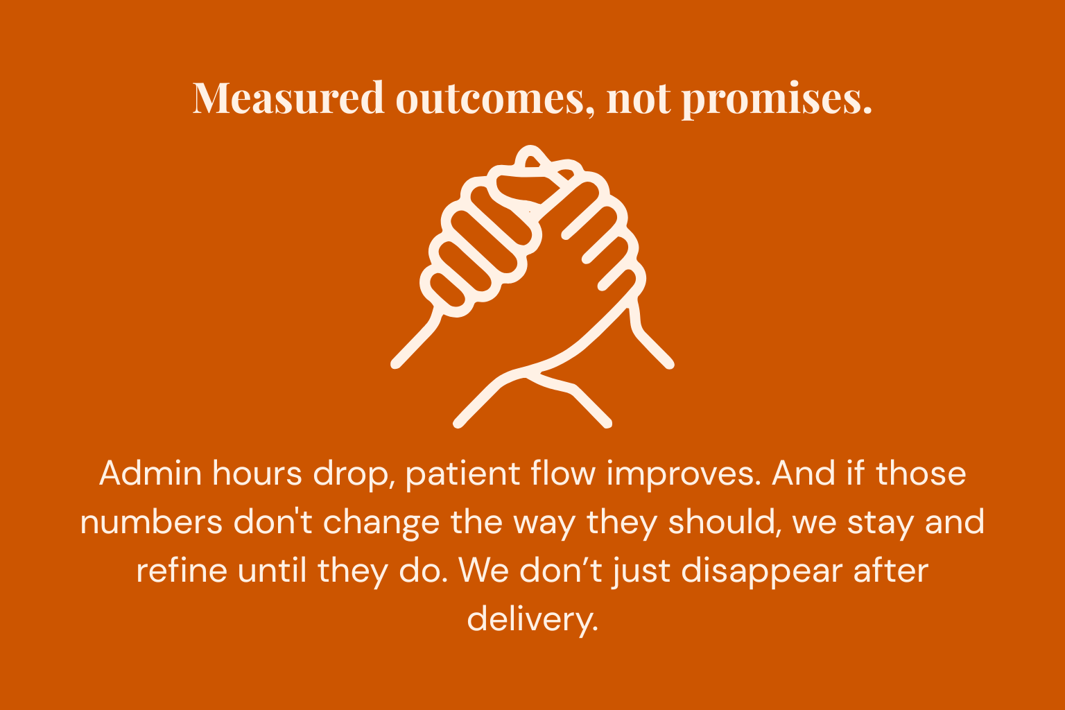 Healthcare operations outcomes dashboard showing reduced admin time and improved patient flow