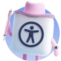 Accessibility deputy girl character wearing a cowgirl hat and wielding a stylus