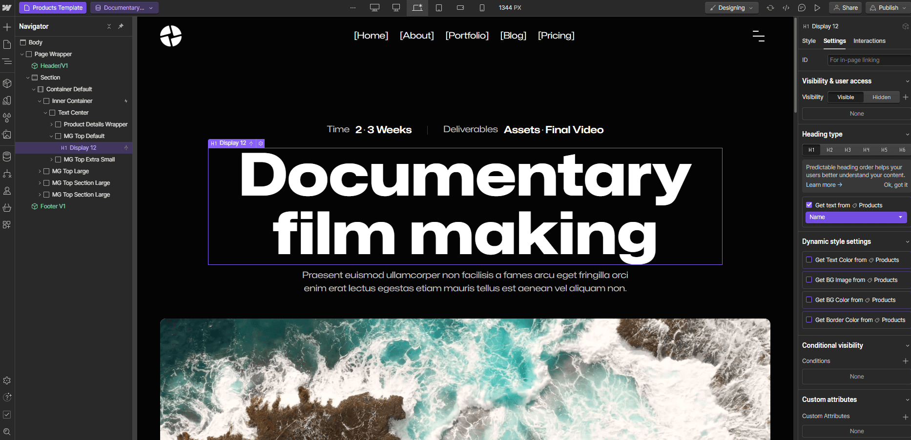 Ecommerce Page - Production X Webflow Template