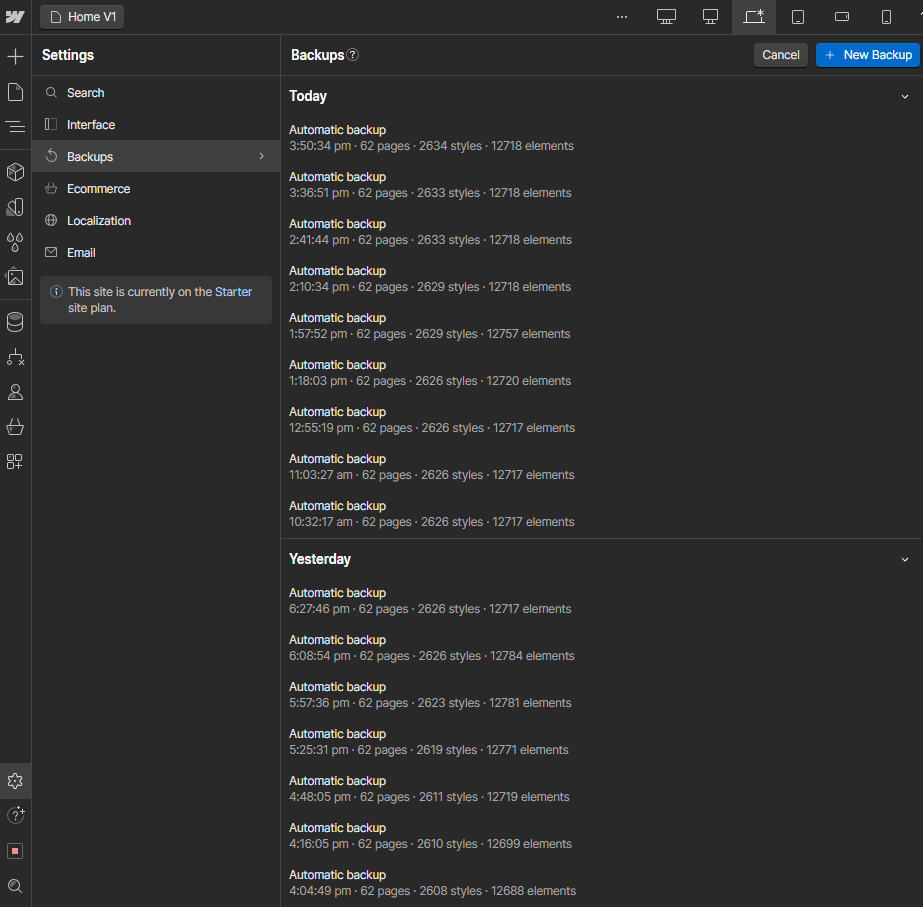 Backups - Production X Webflow Template