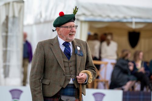 Chieftain of Crieff Highland Gathering addressing the crowd at opening ceremony