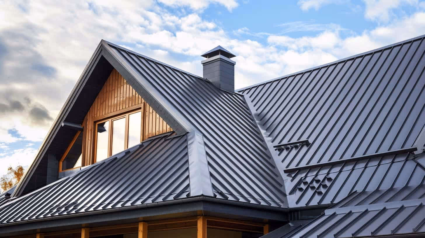 Modern house with standing seam metal roof and wood siding installed by Homezone Windows and Roofing in Michigan