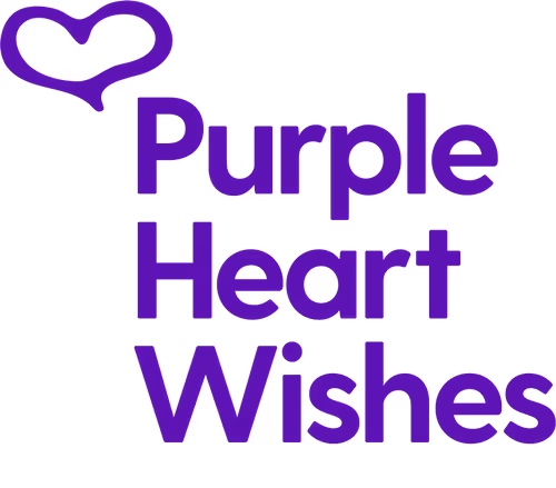 Purple Heart Wishes logo with a purple heart shape above the stacked words 'Purple Heart Wishes'.