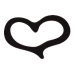 Black stylized heart with a small rectangle on its upper right side.