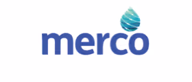 Merco logo with blue text and a stylized blue water drop above the letter 'o'.