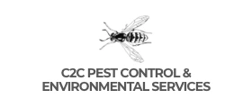 Logo for C2C Pest Control & Environmental Services featuring a detailed black and white illustration of a wasp above the company name.