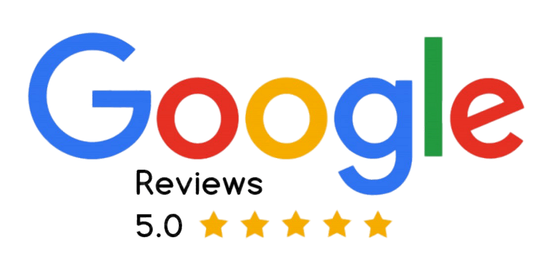 Google logo with 5.0 star rating and five gold stars indicating top reviews.