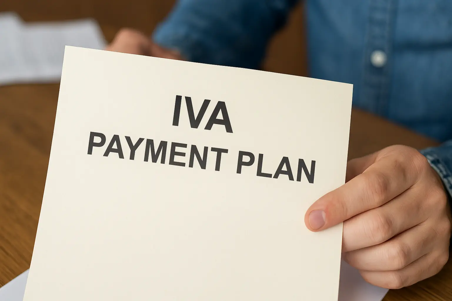 A person holding a formal letter labelled "IVA Completion Certificate", symbolising the paperwork involved in applying for a mortgage after an IVA.
