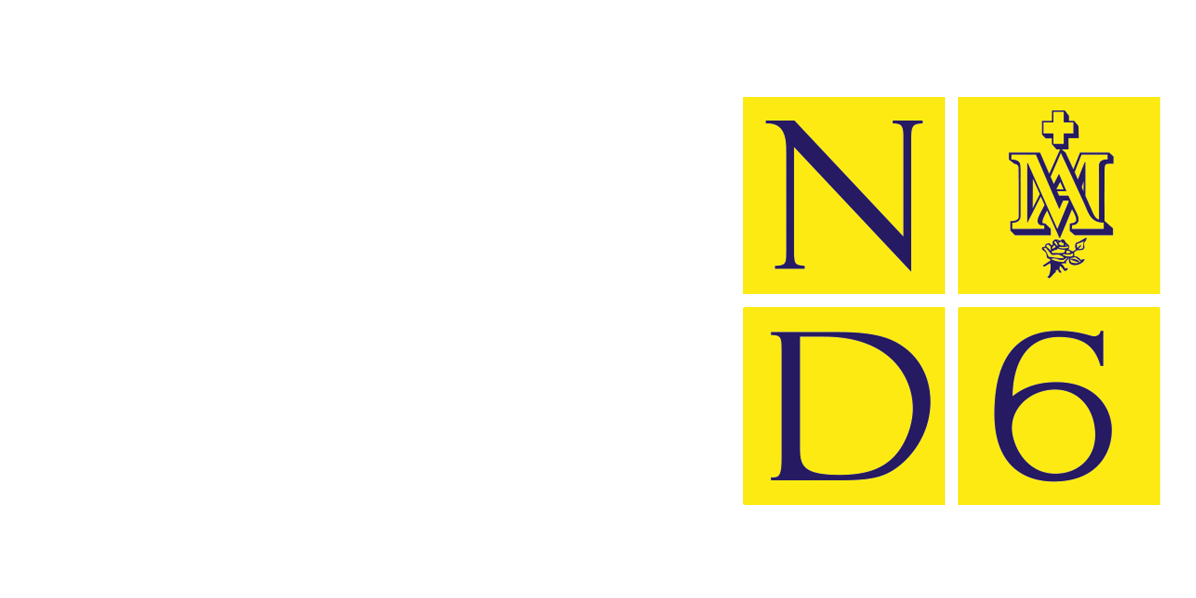 Logo with text 'Sixth Form Centre' next to four yellow squares containing letters N, D, 6, and a monogram with a cross and rose.