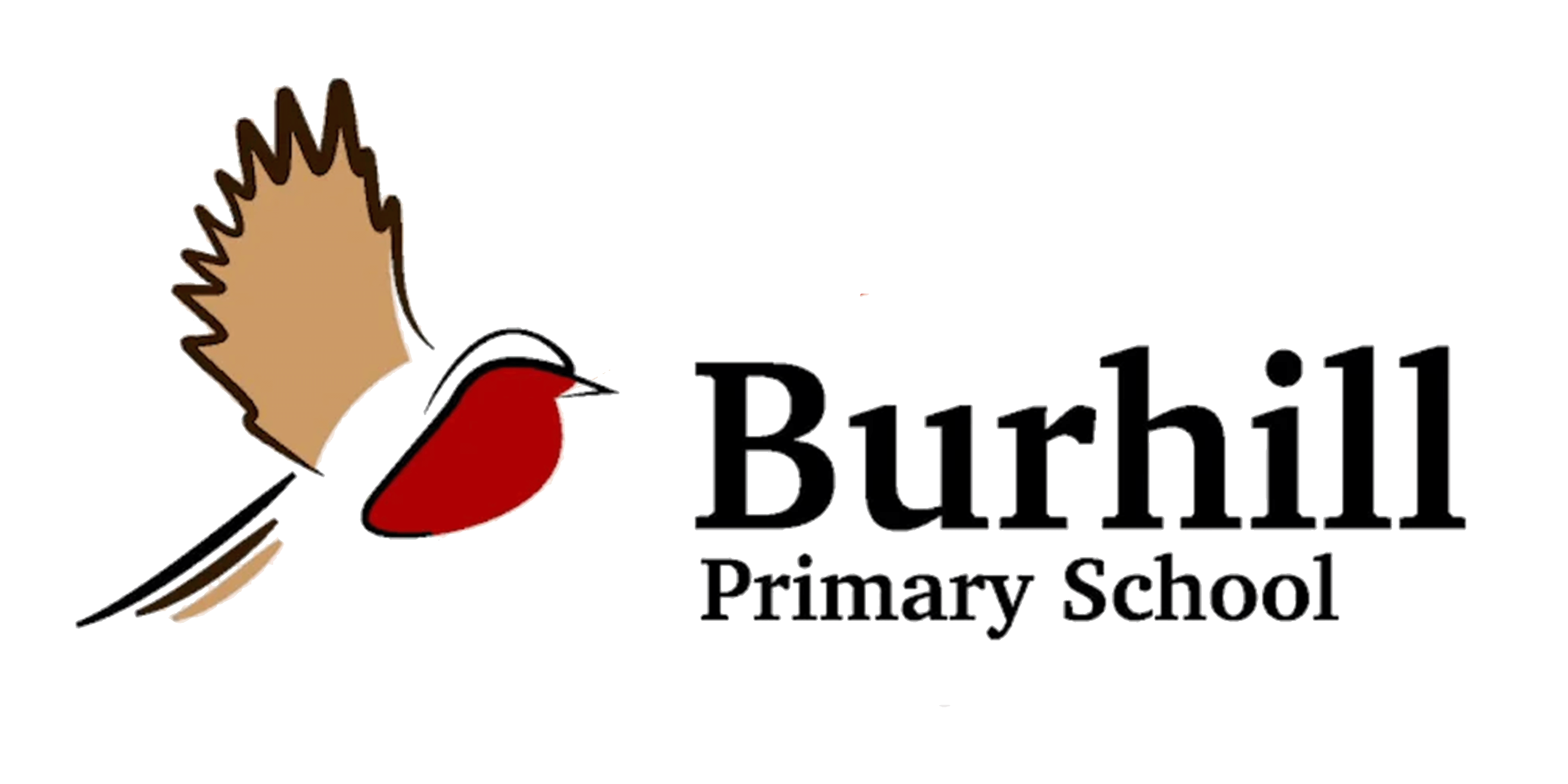 Logo of Burhill Primary School featuring a stylized bird with a red chest and brown wings.