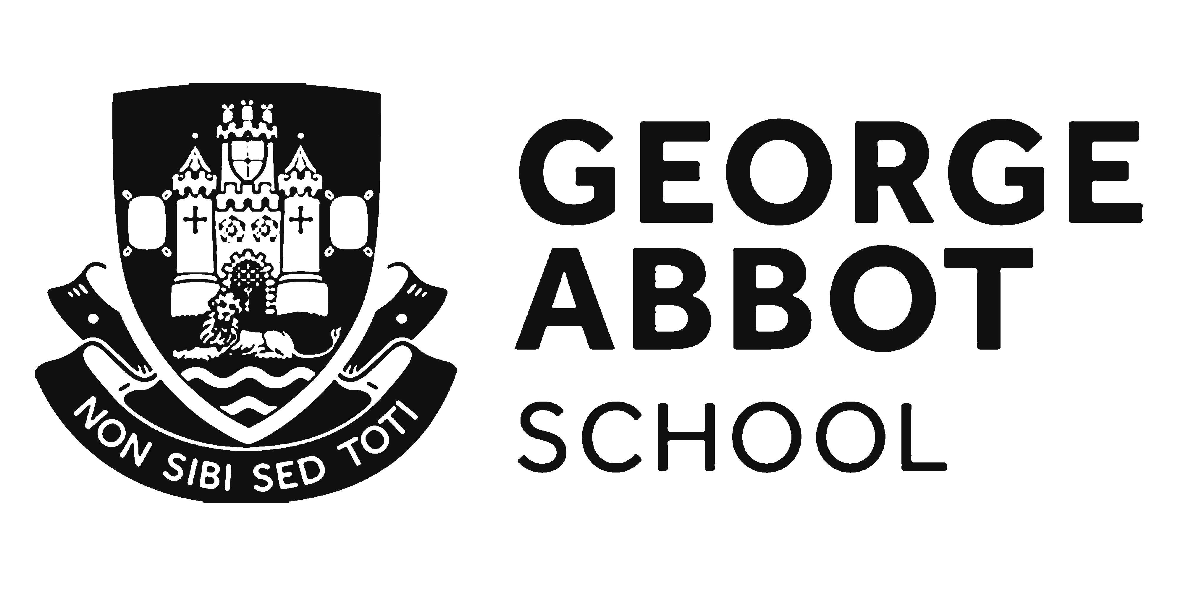 George Abbott School logo featuring a shield with a castle, a lion, waves, and a banner with the Latin motto 'Non Sibi Sed Toti'.