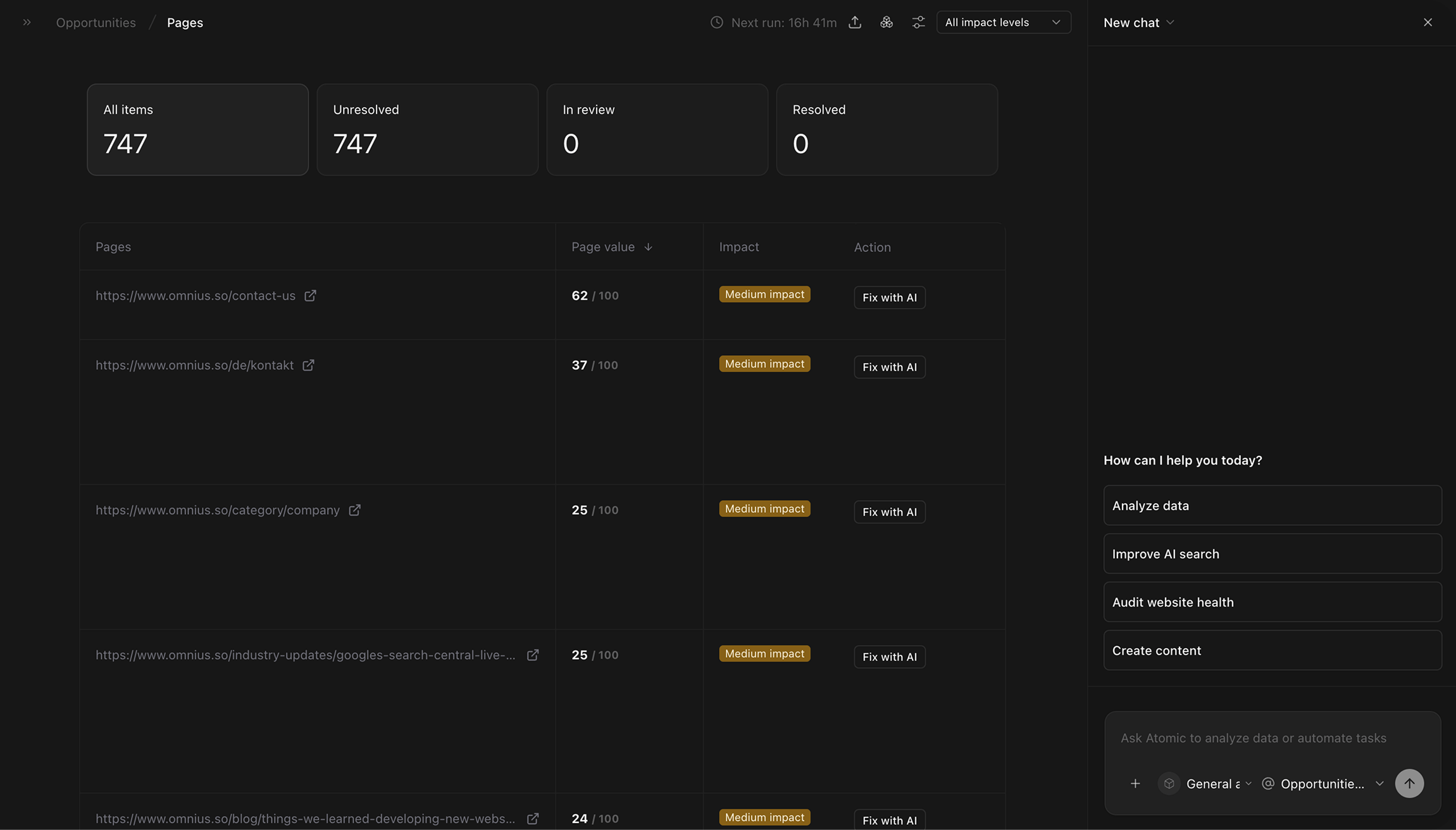 Opportunities by page