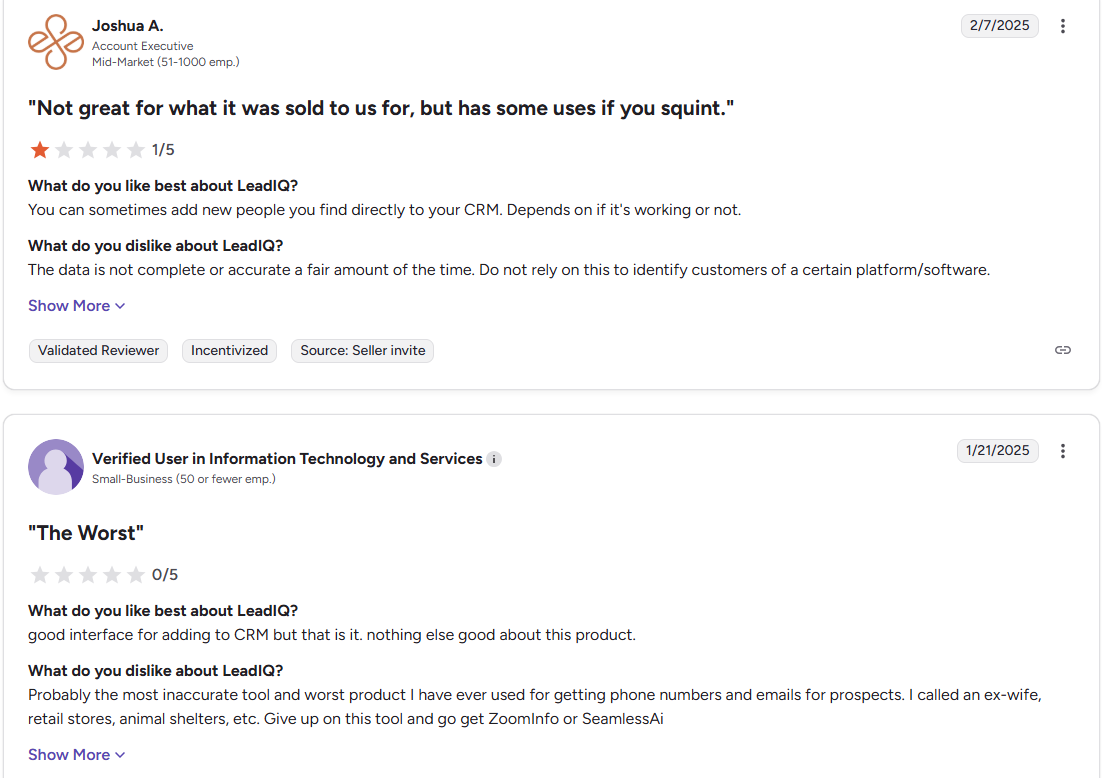 Two LeadIQ Reviews from G2
