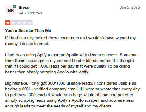 A Seamless.AI review from Trustpilot