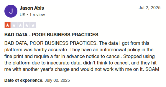 A Lusha review from Trustpilot