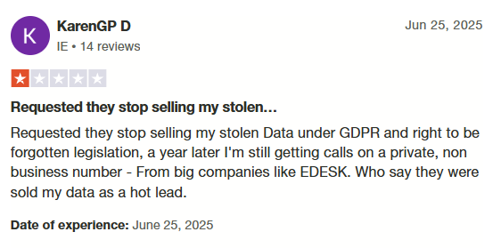 A Lusha review from Trustpilot