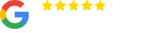 Google-Logo mit fünf goldenen Sternen und Bewertung 5 von 5 bei Google.de
