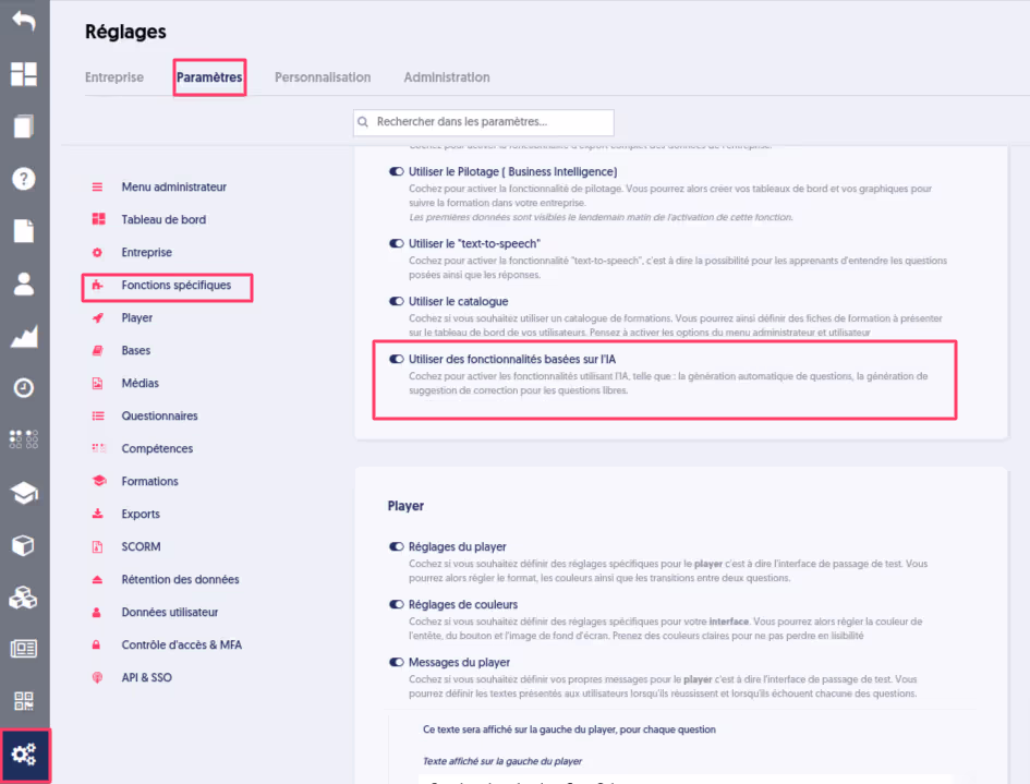 Activer fonctionnalités IA