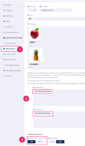 Ordre questions à trou