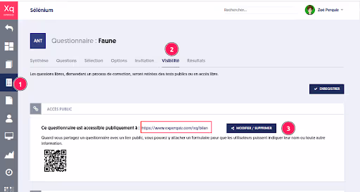 Questionnaire ou module public avec identification