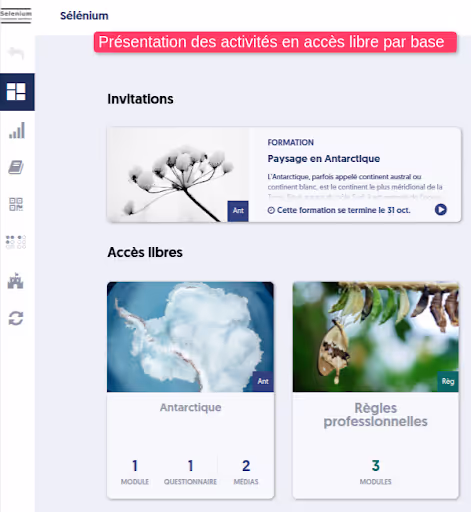 Présentation des activités en accès libre.