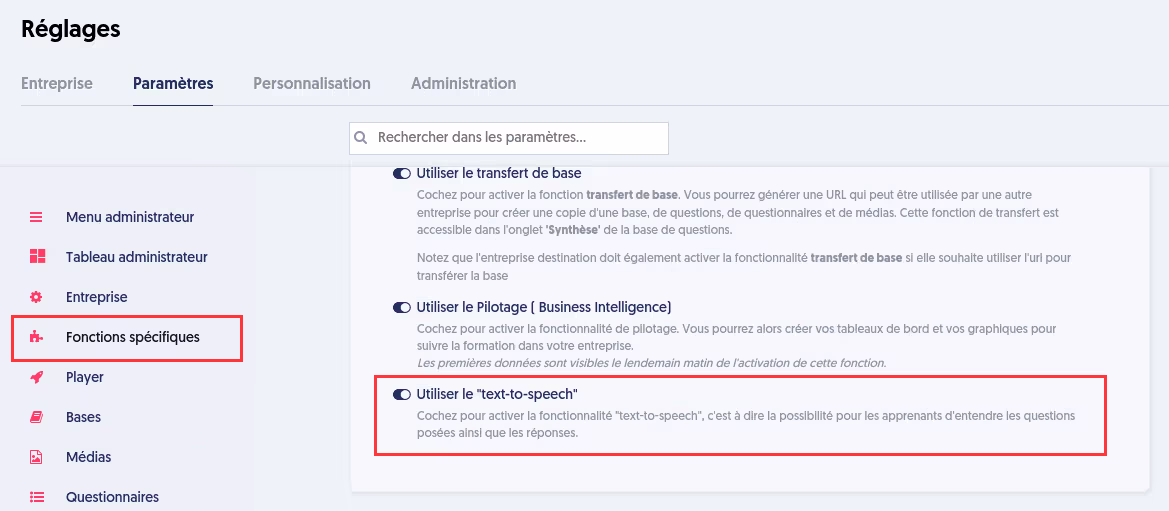 Activer la fonctionnalité de text-to-speech sur la plateforme de digital learning ExperQuiz.