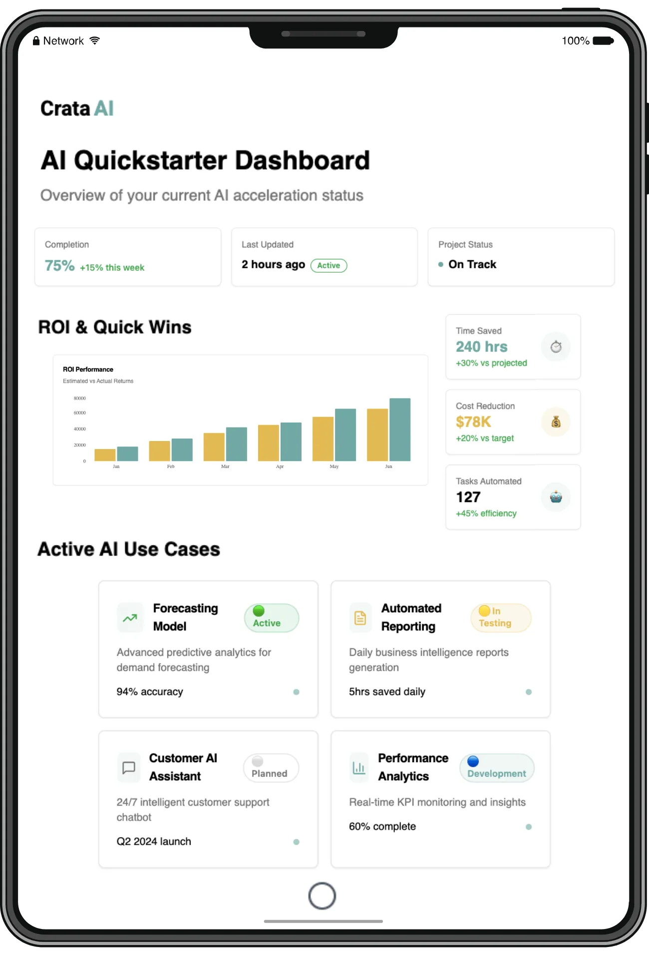 Tablet mockup of the ai accelaration solution provided by crata ai