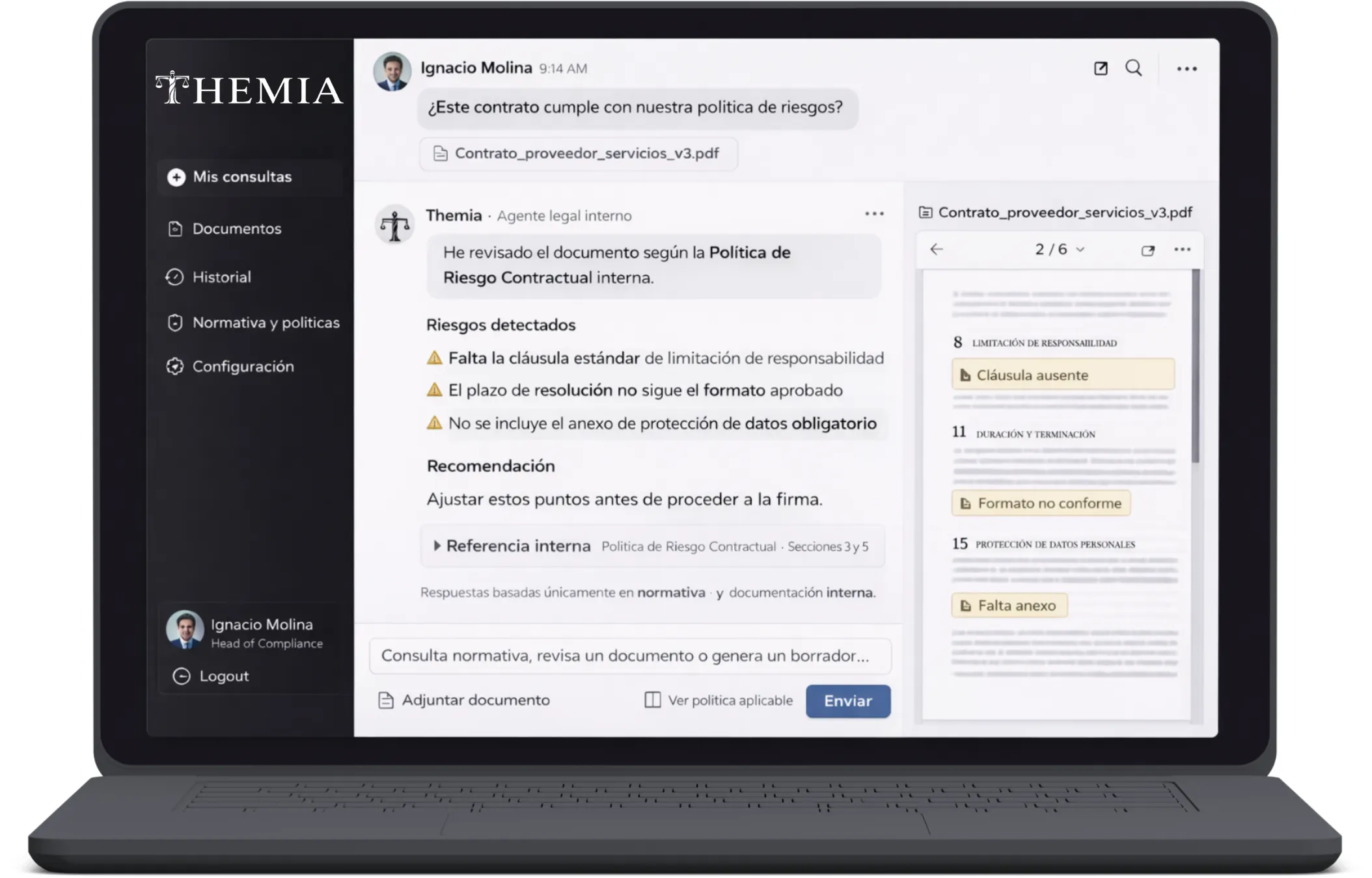 Mockup AI legal agent for enterprises trained on your documentation and legal criteria