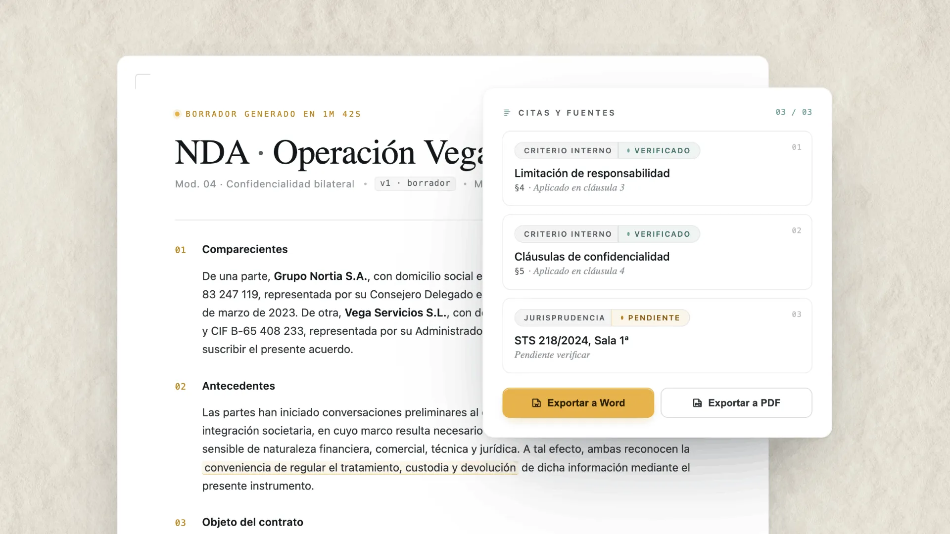 Outputs legales listos para usar
