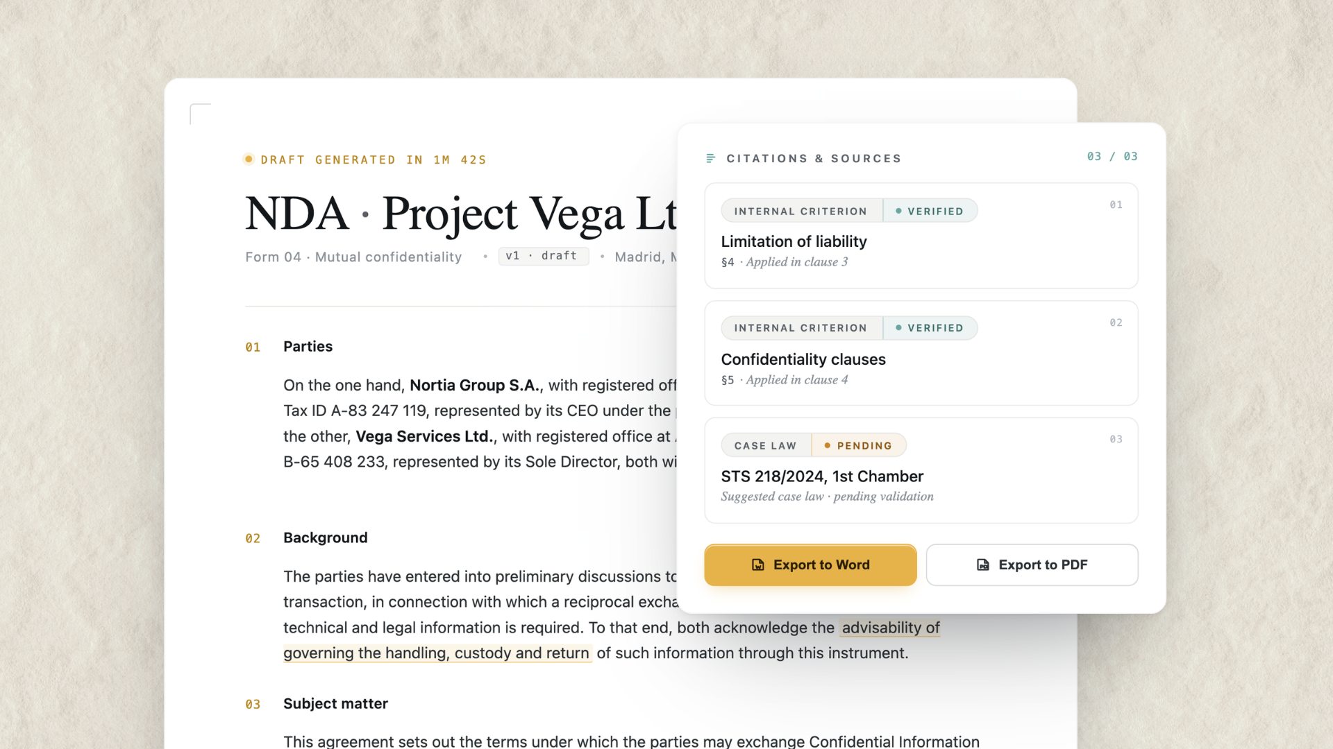 Ready-to-use legal outputs