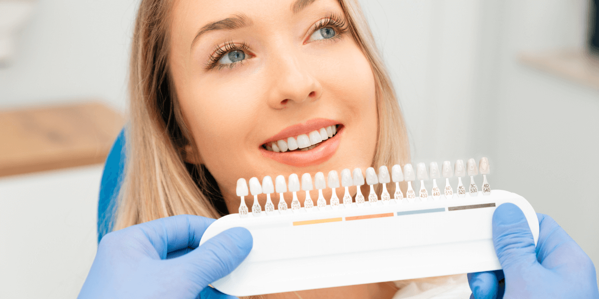 Porcelain veneers improving shape and colour of teeth