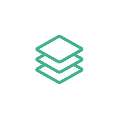 Icono que representa tres capas superpuestas, dibujadas con líneas en color verde sobre un fondo blanco. Este símbolo puede sugerir conceptos de organización, diseño o almacenamiento de datos.