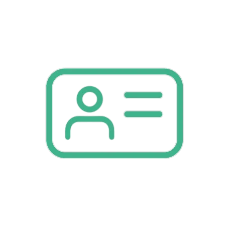 Icono de una tarjeta de identificación que muestra un perfil gráfico de una persona en el lado izquierdo y dos líneas para información adicional a la derecha.