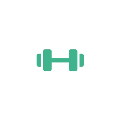 Ícono verde de una pesa de gimnasio en un fondo blanco con bordes redondeados.