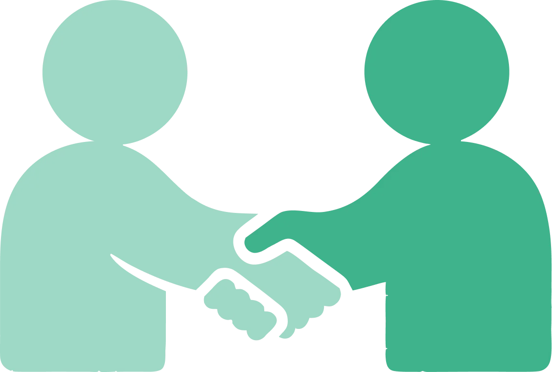 Icono de dos figuras humanas dándose la mano en gesto de colaboración.