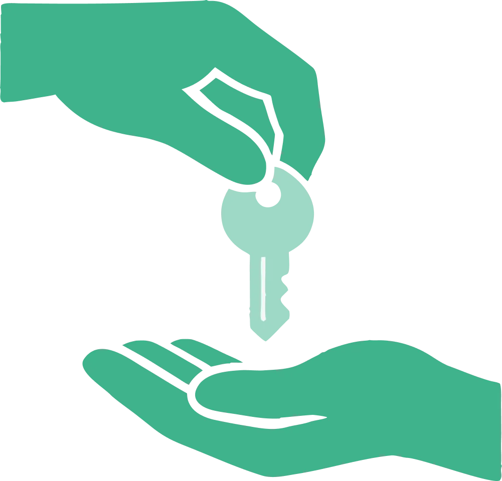 Ilustración de una mano entregando una llave a otra mano abierta.