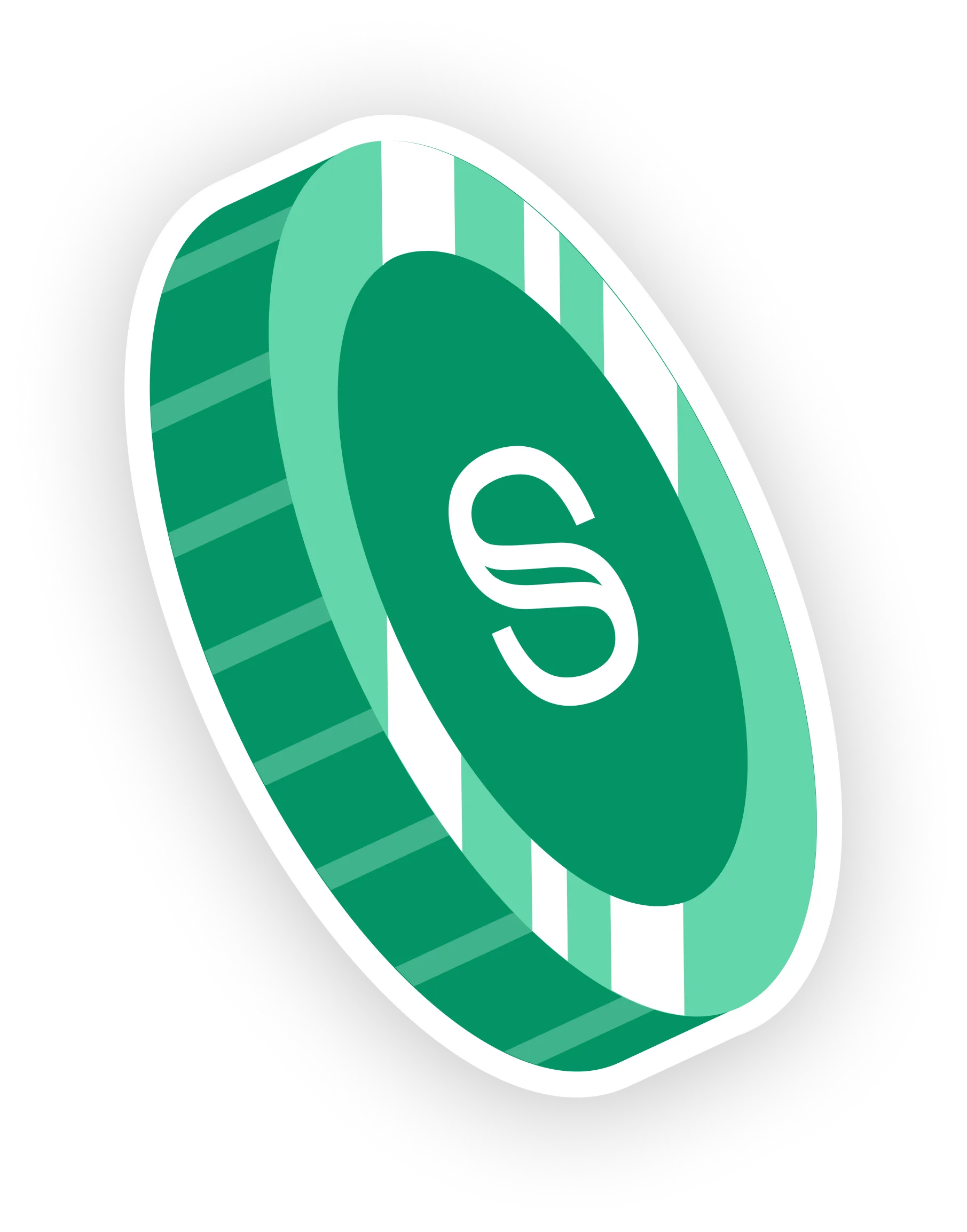 Moneda en tonos verdes con un símbolo de peso estilizado en el centro.