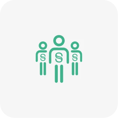 Icono de tres figuras humanas verdes alineadas, cada una con una letra 'S' en el torso.