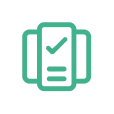 Icono verde de un formulario con una marca de verificación, simbolizando un plan elegido.