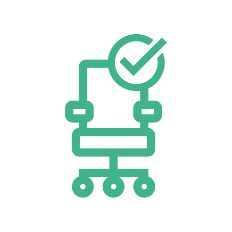 Icono de una silla de oficina con una marca de verificación, simbolizando un puesto elegido o asignado.