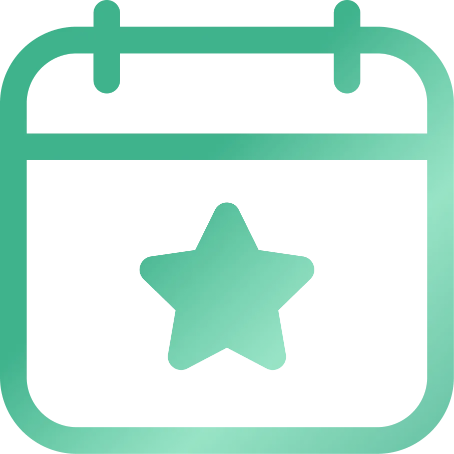Ícono de calendario con una estrella en el centro, simbolizando un evento destacado.